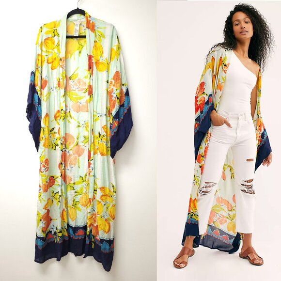 Free People Tops - Free People Ciao Bella Stripe Kimono One Size Floral Print